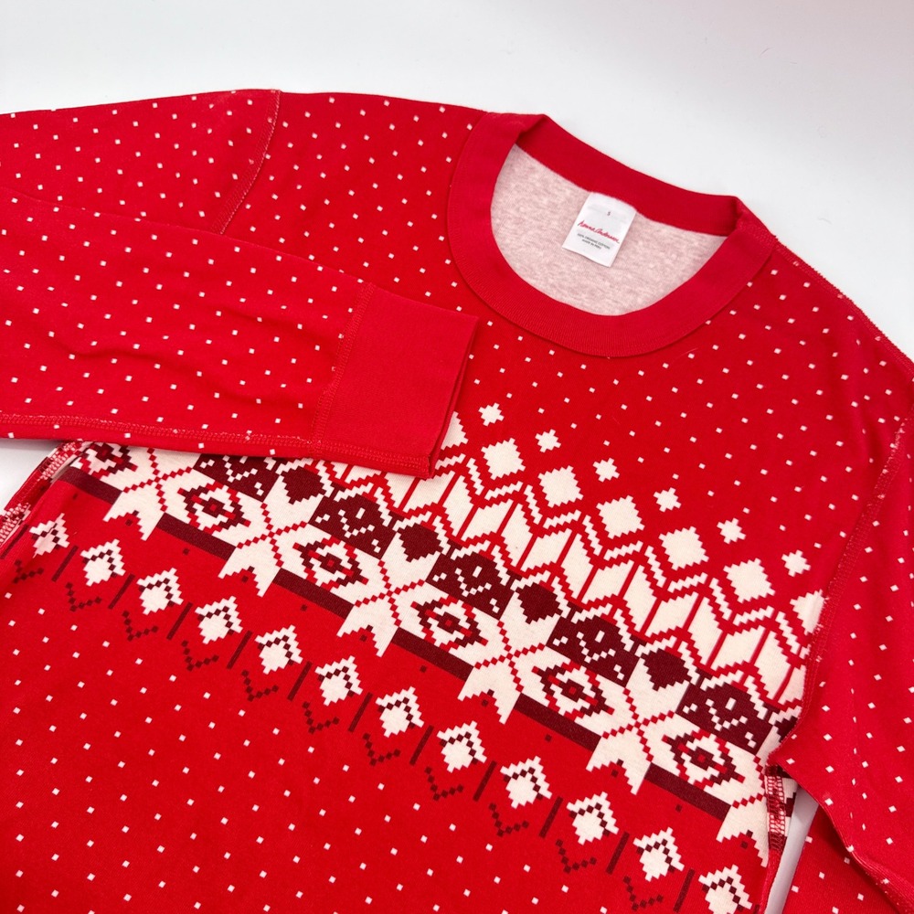 Hanna Andersson Holiday Long John Pajama Top Small Red Fair Isle Long Sleeve